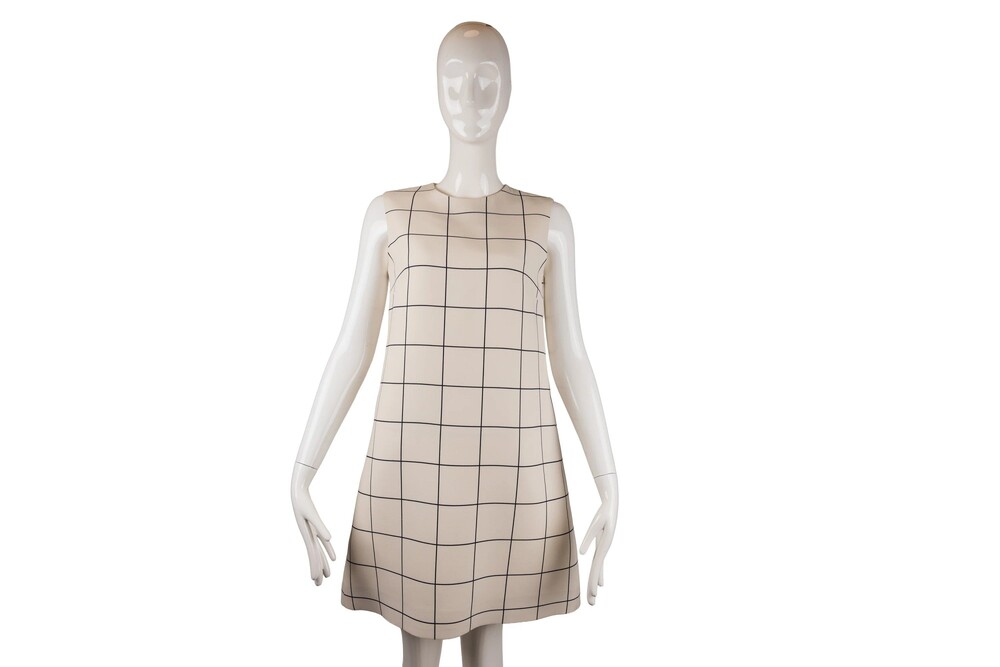 Valentino Cream and Black Windowpane Check Sleeveless Dress Size S/M